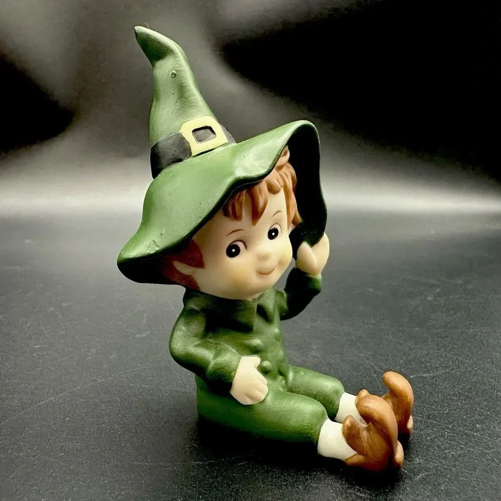 VTG Lefton Pixie Elf Leprechaun Pair Bisque Irish Fairy Tale Figurines 06107